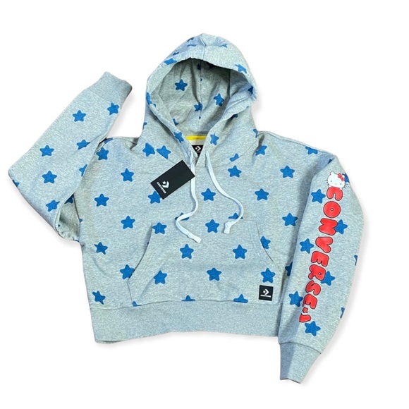Converse Sweaters - New CONVERSE X HELLO KITTY Long Sleeve Star Cropped Hoodie Sweatshirt L